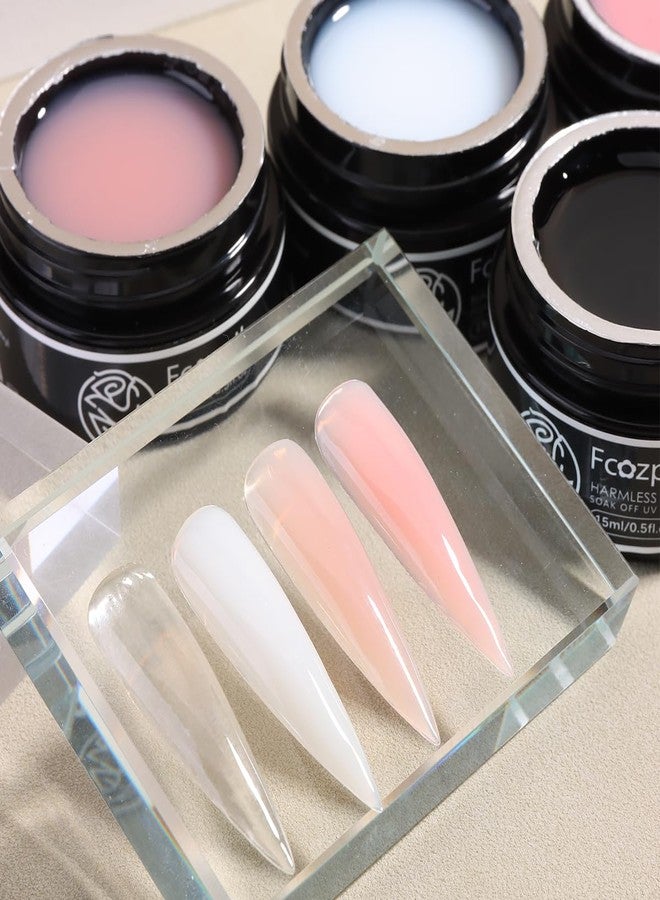 Fcozpjk Builder Gel for Nails, 4 Colors Thickening Builder Nail Gel Clear Milky White Nude Pink Nail Strengthener Gels Kit with Brush Pen Soak Off UV Polish Nail Extension Manicure Supplies - Image 2